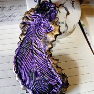 HANDMADE FEATHER PENDANT OR CHARM FOR HANDBAG   (OAK)